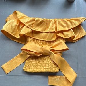 yellow, shimmery Lovers + Friends cinched top